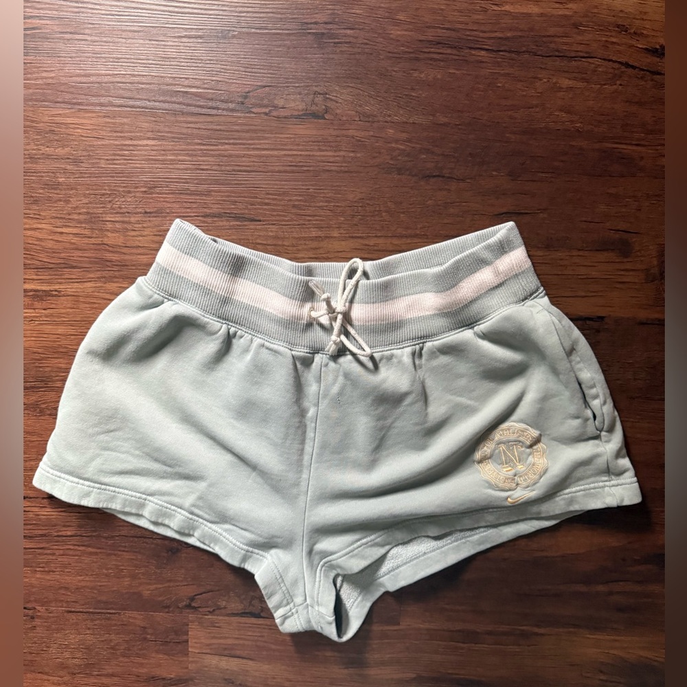 Nike Women's Light Mint Green Drawstring Shorts with Stripe Waistband